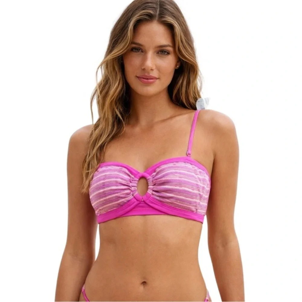 L*Space Maya Bikini Top Pink Ribbed Oval Ring Adjustable Straps Size S NWT 💕